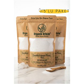 Organik Bitkim Taş Değirmende Öğütülmüş 500 gr 84 Mineral Doğal Çankırı Kaya Tuzu