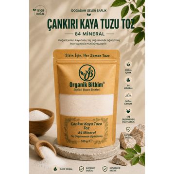 Organik Bitkim Taş Değirmende Öğütülmüş 500 gr 84 Mineral Doğal Çankırı Kaya Tuzu