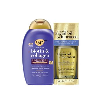 Organix Biotin Collagen 385 ml Şampuan ve 100 ml Argan Saç Bakım Yağı Set