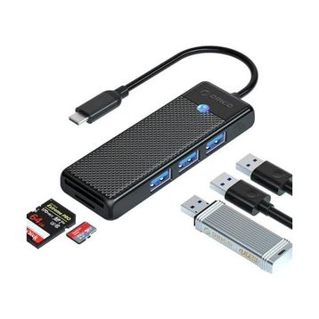 Orico Type-C To 3.0 Kart Okuyucu 3 Portlu USB 3.0 Siyah Çoklayıcı Adaptör
