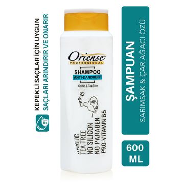 Oriense Kepek Karşıtı Anti-Dandruff Sarımsak ve Çay Ağacı Özlü 600 ml Silikon ve Paraben İçermez Şampuan