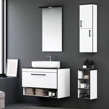 Orka Knidos ORKA5000347 Parlak Beyaz 90 cm Banyo Dolabı Takımı