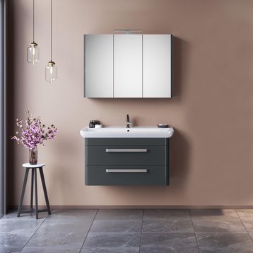 Orka Rose 100 cm Mdf Parlak Gri Banyo Dolabı