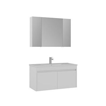 Orka Side 100 cm Beyaz Kapaklı Banyo Dolabı Takımı