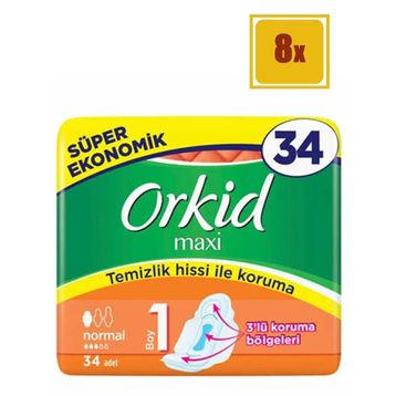 Orkid Maxi 1 Numara Normal 34lü 8 Adet Hijyenik Ped