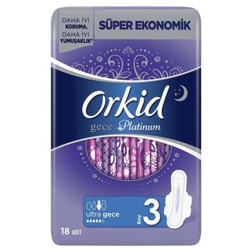 Orkid Platinum 3 Numara Ultra Gece 18li Hijyenik Ped