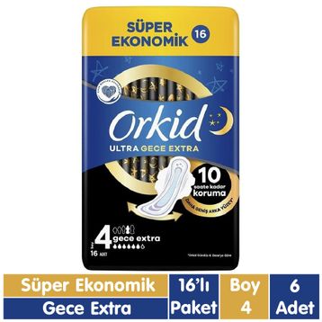 Orkid Ultra Gece Extra No:4 Kanatlı 6x16 96 Adet Hijyenik Ped