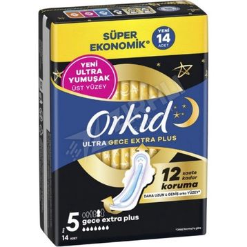 Orkid Ultra Gece Plus 14'lü Ekstra Dörtlü Hijyenik Ped
