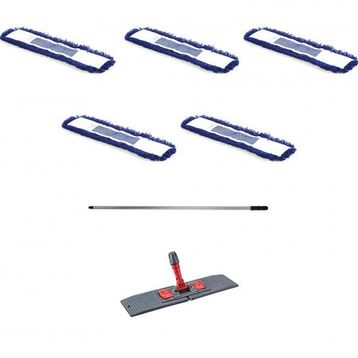 Orlon Mavi Statik Toz Mop Takımı 50 cm- 5 Adet Mop + Mop Tutucu + Sap