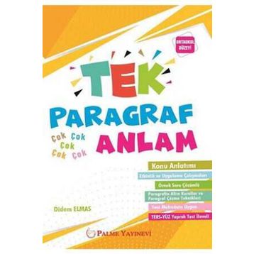 Ortaokul Düzeyi Tek Paragraf Anlam Konu Anlatımı Ters Yüz Yaprak Test İlaveli-Palme Yayınları