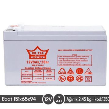 Ortec 12V 9Ah Bakımsız Kuru Akü