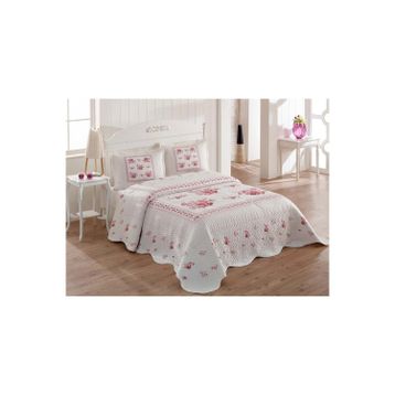 Örtüm Flower Pembe Çift Kişilik Kapitone Yatak Örtüsü