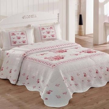 Örtüm Flower Pembe Çift Kişilik Kapitone Yatak Örtüsü