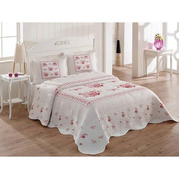 Örtüm Flower Pembe Çift Kişilik Kapitone Yatak Örtüsü