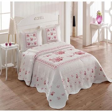 Örtüm Flower Pembe Çift Kişilik Kapitone Yatak Örtüsü