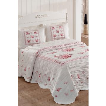 Örtüm Flower Pembe Çift Kişilik Kapitone Yatak Örtüsü