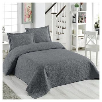 Örtüm Sarmaşık 250x260 cm Antrasit Çift Kişilik Kapitone Yatak Örtüsü