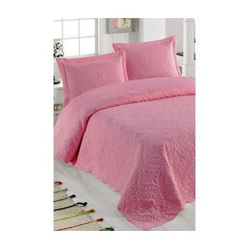 Örtüm Sarmaşık Pembe Çift Kişilik Düz Renk Yatak Örtüsü Takımı