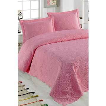 Örtüm Sarmaşık Pembe Çift Kişilik Düz Renk Yatak Örtüsü Takımı