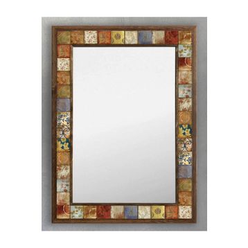 Oscar Stone Ahşap 53x73 cm Seramik Desen Eskitme Çiçek Vintage Çerçeveli Mozaik Mermer Ayna