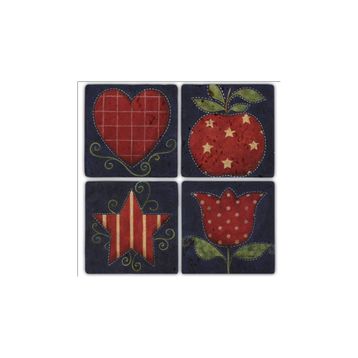 Oscar Stone Decor BA220 Red Work Taş Bardak Altlığı
