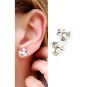 Oseshop Incili Zirkon Taşlı 925 Ayar Gümüş İtalyan Tasarımı Çiçek Küpe