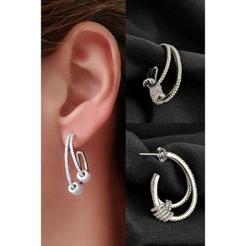 Oseshop Pırlanta Parlaklığında Zirkon Taşlı 925 Ayar Gümüş İtalyan Oval Küpe