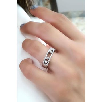 Oseshop Pırlanta Parlaklığında Zirkon Taşlı 925 Ayar Gümüş İtalyan Tasarımı Taşı Hareketli Trend Yüzük