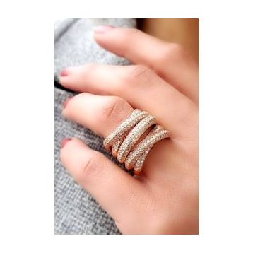 Oseshop Pırlanta Parlaklığında Zirkon Taşlı 925 Ayar Gümüş Rose Altın Kaplama İtalyan Tasarımı Atlamalı Yüzük