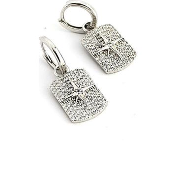 Oseshop Pırlanta Parlaklığında Zirkon Taşlı 925 Ayar Gümüş Üzerine Beyaz Altın Kaplama Kutup Yıldızı Detaylı Trend Küpe