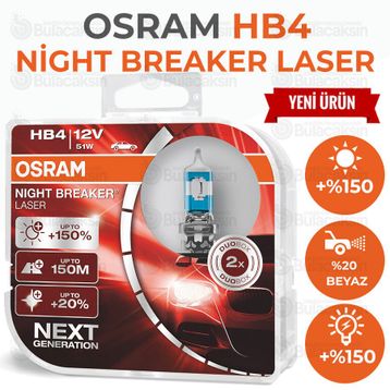 Osram Night Breaker Laser Hb4 9006NL %150 Daha Fazla Işık Far Ampülü