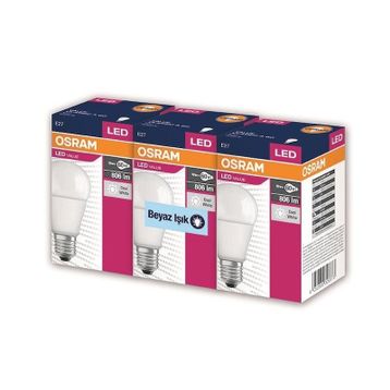 Osram Value 806LM E27 8.5W 3'lü Beyaz Işık Led Ampul