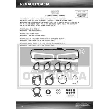 Otoconta 40152103 Megane-Logan-Kangoo-Master-Traffic-Vivaro 1.9 Dci-Dti F9Q Keçeli Üst Takım Contası