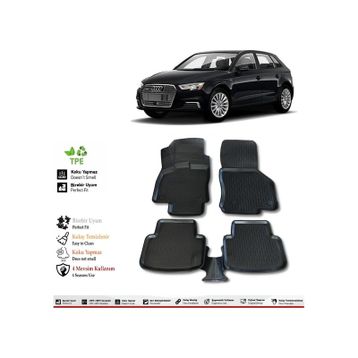 OtoLine Audi A3 HB 2013 Model Siyah 4D Havuzlu Paspas
