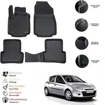 OtoLine Renault Clio 3 2005-2012 3D Havuzlu Paspas
