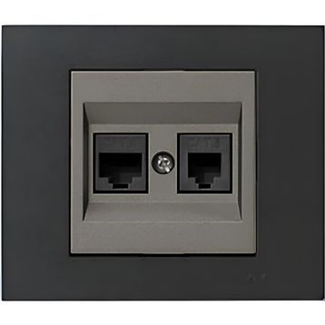 Ovivo Grano Metalik Cat6 RJ45 Cat3 RJ11 2'li Antrasit Siyah Çerçeve Data Prizi