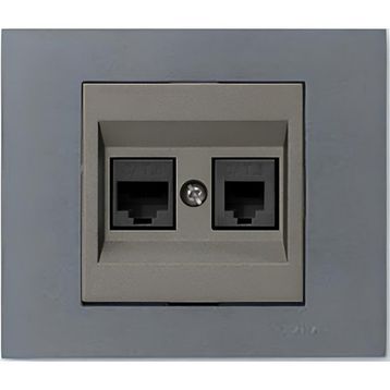 Ovivo Grano Metalik Cat6 RJ45 Cat3 RJ11 2'li Füme Antrasit Çerçeve Data Prizi