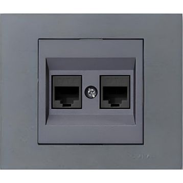 Ovivo Grano Metalik Cat6 RJ45 Çift Jaklı Füme Çerçeve Data Prizi