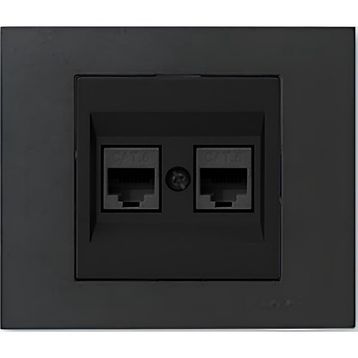 Ovivo Grano Metalik Cat6 RJ45 Çift Jaklı Siyah Çerçeve Data Prizi