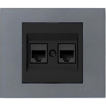 Ovivo Grano Metalik Cat6 RJ45 Çift Jaklı Siyah Füme Çerçeve Data Prizi