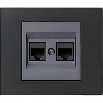 Ovivo Grano Metalik Cat6 RJ45 Çift Jaklı Siyah Füme Çerçeve Data Prizi