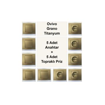 Ovivo Grano Titanyum İkili Set Anahtar + Kapaklı Topraklı Priz