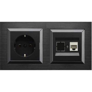 Ovivo Quantum Siyah İkili Topraklı + Cat5 Data Priz Seti