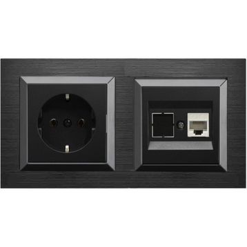 Ovivo Quantum Siyah İkili Topraklı + Cat5 Data Priz Seti