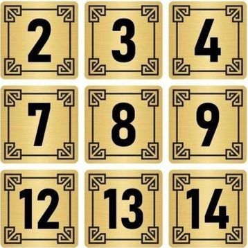 Özarslan Dizayn 10x10 cm Altın Renk 15 Adet Metal Kapı Masa Dolap Numara Levhası