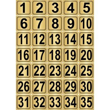 Özarslan Dizayn 5x5 cm Altın Renk 35 Adet Metal Kapı Masa Dolap Numara Levhası