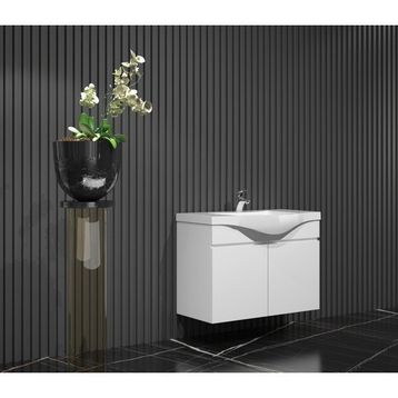 Özceden Yıldız 80 cm Komple Parlak Beyaz Renkli Mdf Alt Dolap ve Lavabo Taşı