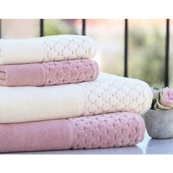 Özdilek Adria Krem Pembe 4 Parça Kadife Havlu Set