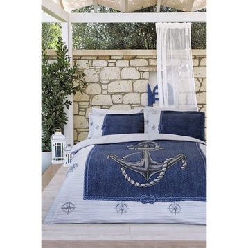 Özdilek Anchor Denim Ranforce Mavi Tek Kişilik Pike Takımı