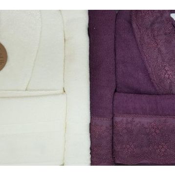 Özdilek Branch Krem-Mürdüm Aile Bornoz Set